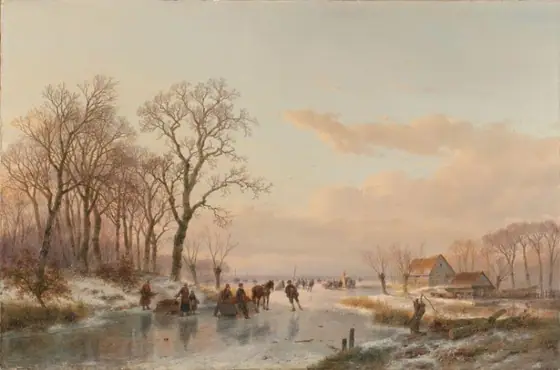 A Frozen Canal near the River Maas, Andreas Schelfhout, 1867, oil on canvas