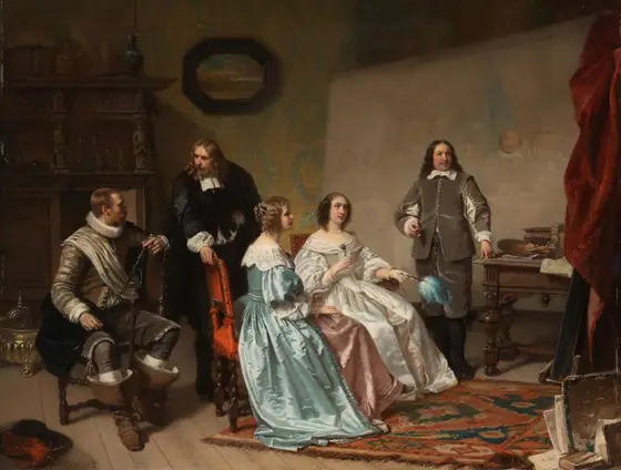 The Princess of Orange Visiting the Work-shop of Bartholomeus van der Helst, Hendrik Jacobus Scholten, c. 1850 - c. 1870, oil on panel