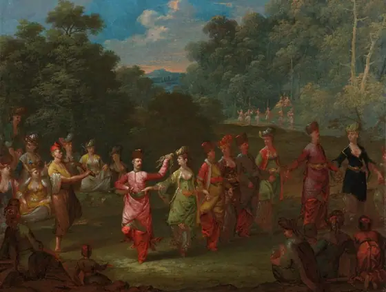 Greek Men and Women Dancing the Khorra, Jean Baptiste Vanmour, c. 1720 - c. 1737, oil on canvas