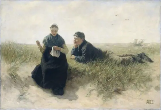 Boy and Girl in the Dunes, David Adolph Constant Artz, 1870 - 1890, oil on canvas