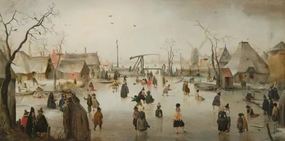 Ice-Skating in a Village, Hendrick Avercamp, c. 1610, oil on panel