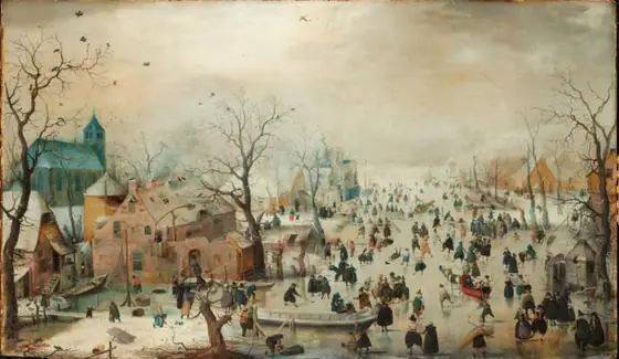 Winter Landscape with Ice Skaters, Hendrick Avercamp, c. 1608, oil on panel