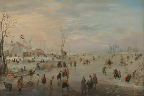 Enjoying the Ice, Hendrick Avercamp, c. 1610 - c. 1620, oil on panel