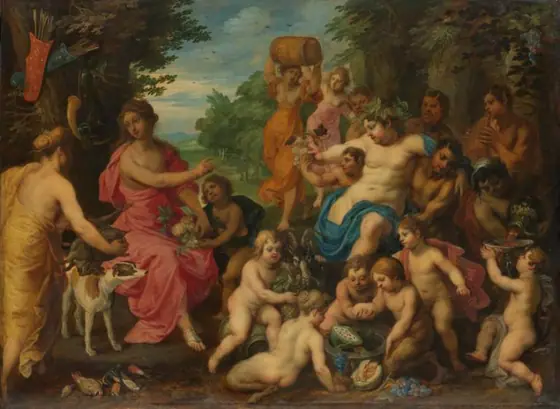 Diana Offered Wine and Fruit by Bacchus and his Retinue, Jan Brueghel the Elder, c. 1617 - 1625, oil on panel