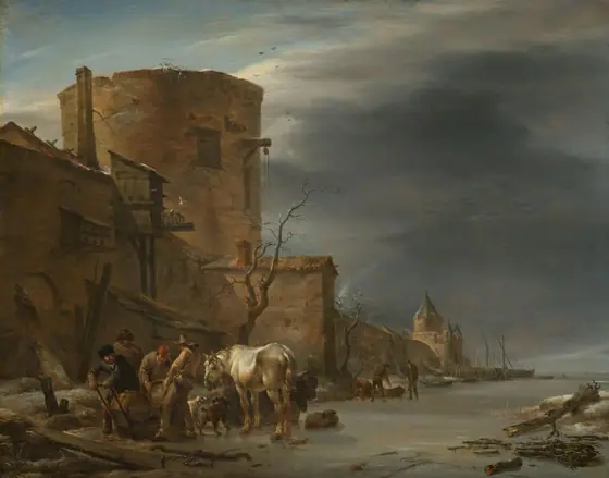 The City Wall of Haarlem in the Winter, Nicolaes Pietersz Berchem, 1647, oil on panel