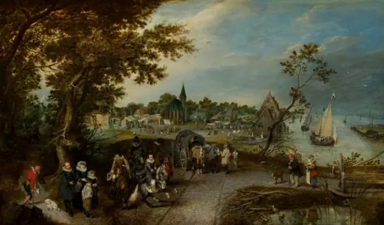 Landscape with Figures and a Village Fair (Village Kermesse), Adriaen Pietersz van de Venne, 1615, oil on panel