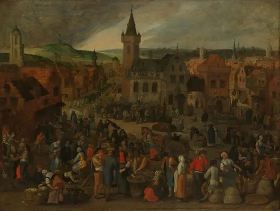 Market Day in a Flemish Town, Sebastiaen Vrancx, 1600 - 1647, oil on panel