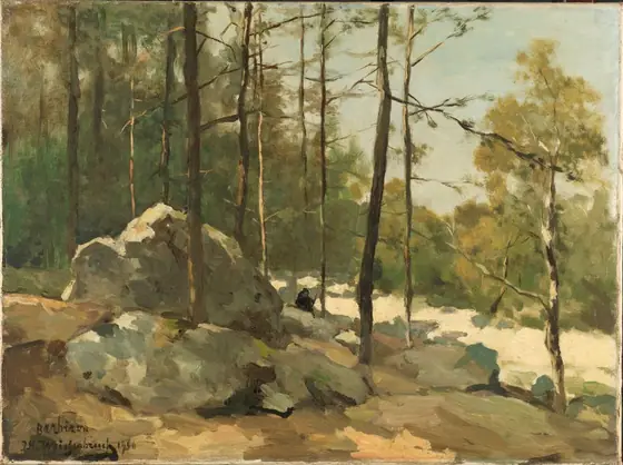 Wooded View near Barbizon, Johan Hendrik Weissenbruch, 1900, oil on canvas