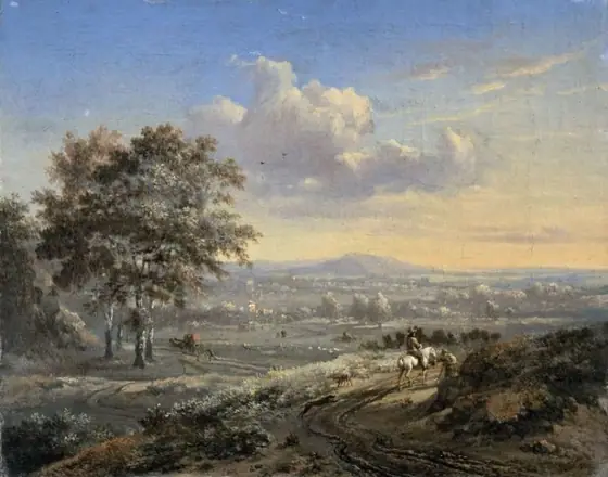 Hilly Landscape with a Rider on a Country Road, Jan Wijnants, 1655 - 1684, oil on canvas