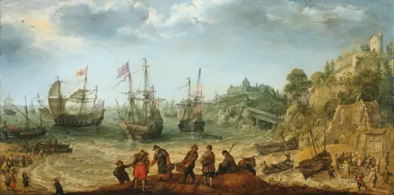 Ships off a Rocky Coast, Adam Willaerts, 1621, oil on panel