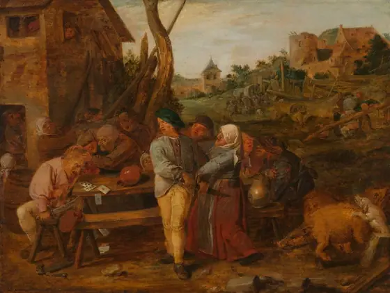 Card Fight outside a Country Tavern, Adriaen Brouwer, c. 1628 - c. 1630, oil on panel