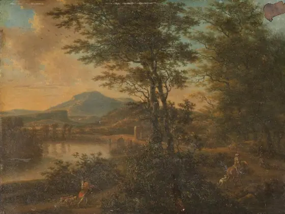 Italian Landscape at Sunset, Willem de Heusch, 1660 - 1692, oil on copper
