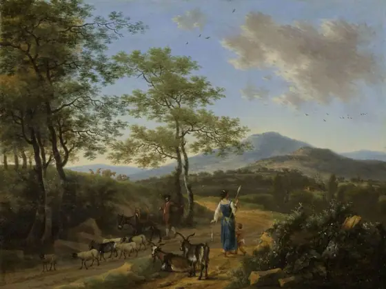 Italian Landscape with Herdsmen, Willem de Heusch, 1650 - 1692, oil on copper