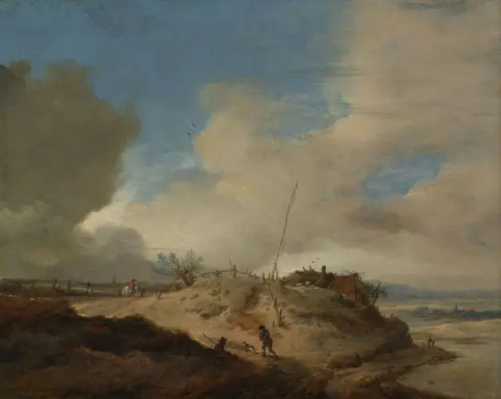Dune Landscape with a Signal Post, Philips Wouwerman, c. 1651 - c. 1653, oil on panel