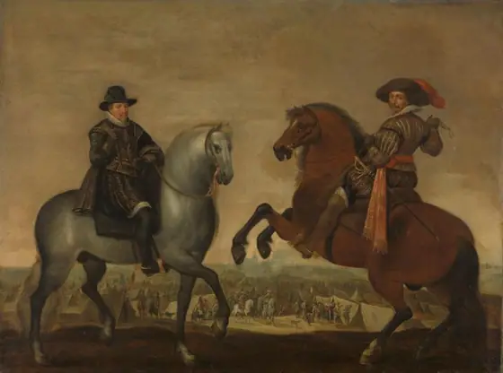 Princes Maurits and Frederik Hendrik on Horseback, Pauwels van Hillegaert, c. 1630 - c. 1635, oil on canvas