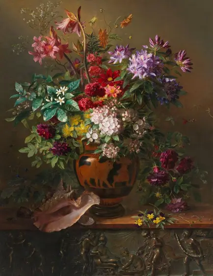 Still Life with Flowers in a Greek Vase: Allegory of Spring, Georgius Jacobus Johannes van Os, 1817, oil on canvas