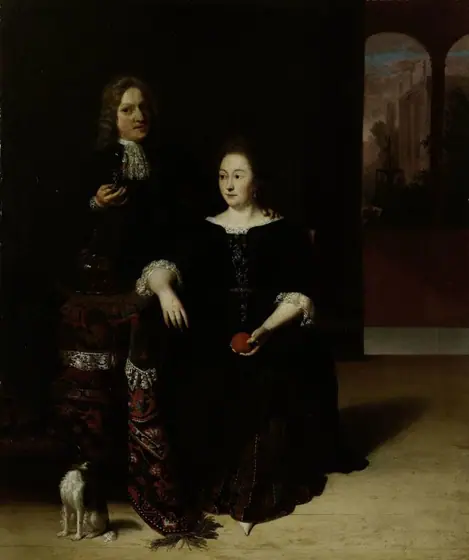Portrait of a Woman and a Man in an Interior, Matthias Wulfraet, 1694, oil on canvas