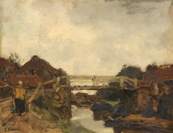 Wooden Bridge across a Canal at Rijswijk, Jacob Maris, c. 1878, oil on panel