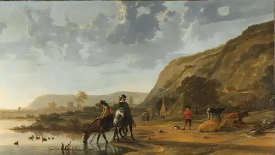 River Landscape with Riders, Aelbert Cuyp, c. 1653 - 1657, oil on canvas