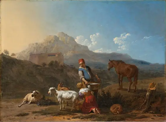 Italian Landscape with Girl Milking a Goat, Karel du Jardin, 1652, oil on panel