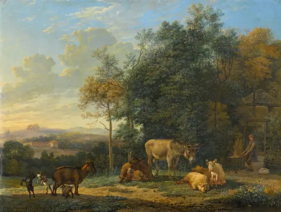 Landscape with Two Donkeys, Goats and Pigs, Karel du Jardin, 1655, oil on canvas