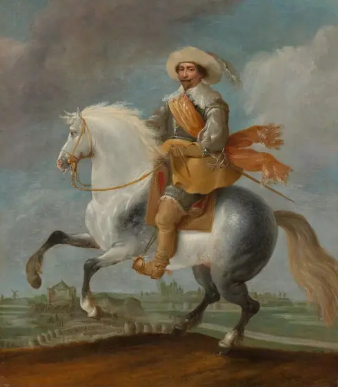 Prince Frederik Hendrik on Horseback outside the Fortifications of 's-Hertogenbosch, 1629, Pauwels van Hillegaert, c. 1632 - c. 1635, oil on panel