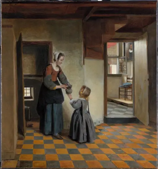 A Maid with a Child in a Pantry, Pieter de Hooch, c. 1656 - c. 1660, oil on canvas