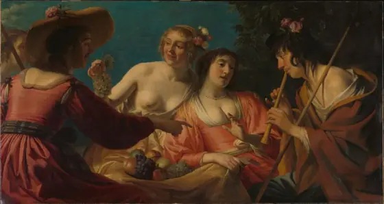 Shepherd Playing the Flute, and Four Shepherdesses, Gerard van Honthorst, 1632, oil on canvas