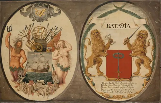 The Arms of the Dutch East India Company and of the Town of Batavia, Jeronimus Becx the Younger, 1651, oil on panel