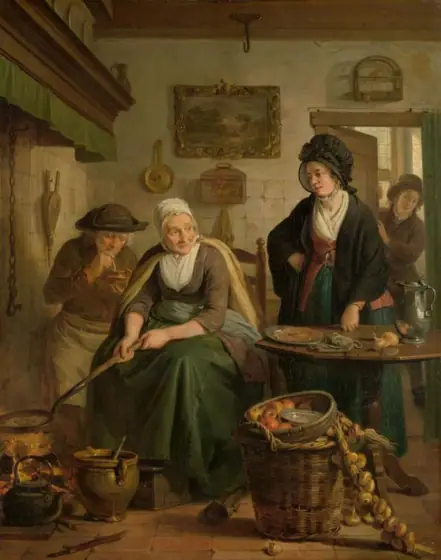 Woman Baking Pancakes, Adriaan de Lelie, c. 1790 - c. 1810, oil on panel