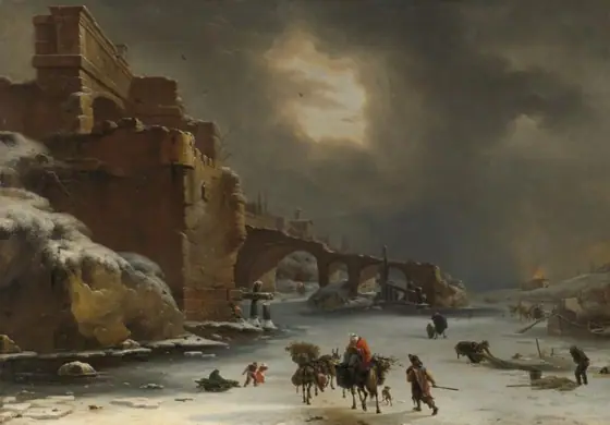 City Walls in Winter, Willem Schellinks, c. 1650 - c. 1670, oil on canvas