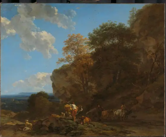 Italian Landscape, Nicolaes Pietersz Berchem, 1650 - 1683, oil on canvas