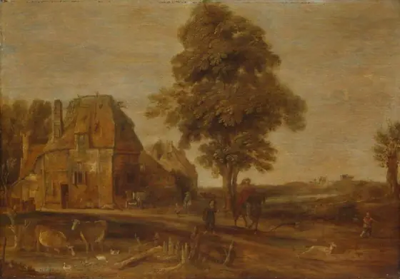 Landscape with an Inn, Aert van der Neer, 1639, oil on panel