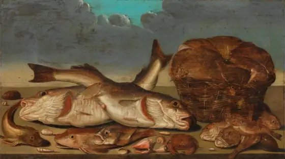 Still Life with Fish, Willem Ormea, 1638, oil on panel