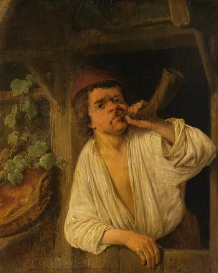 A Baker Sounding his Horn, Adriaen van Ostade, c. 1648, oil on panel