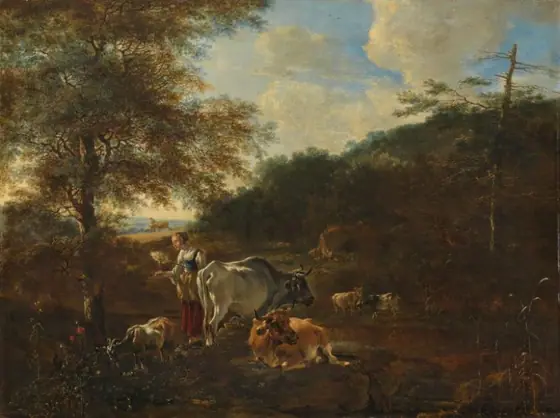 Landscape with cattle, Adam Pijnacker, 1649 - 1653, oil on panel