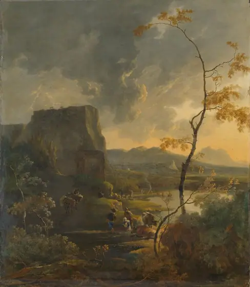 Italian Landscape with Ancient Tempietto, Adam Pijnacker, c. 1649 - c. 1673, oil on canvas