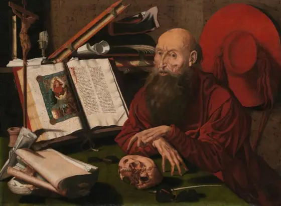 St Jerome in his study, Marinus van Reymerswale, c. 1535 - c. 1545, oil on panel