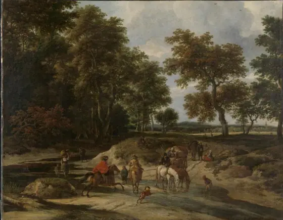 The ford, Jacob van Ruisdael, 1650 - 1682, oil on canvas