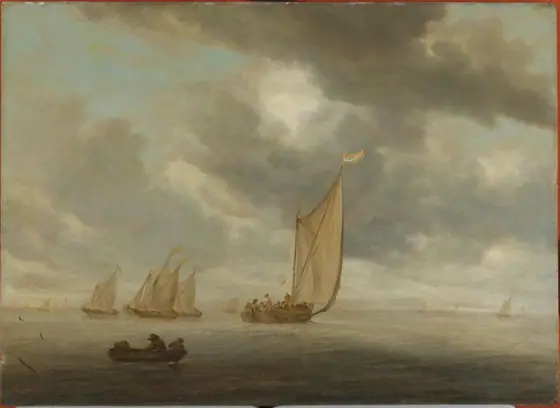 Sailing Vessels on an Inland Body of Water, Salomon van Ruysdael, c. 1640 - c. 1645, oil on panel