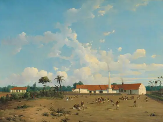 The Kemanglen Sugar Factory near Tegal on Java, Abraham Salm, 1870 - 1875, oil on canvas