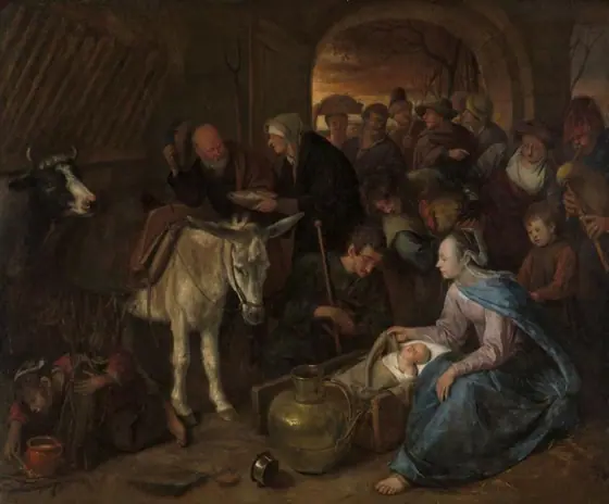The adoration of the shepherds, Jan Steen, 1660 - 1679, oil on canvas