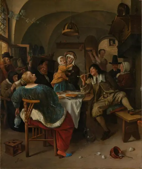 Family scene, Jan Steen, 1660 - 1679, oil on panel