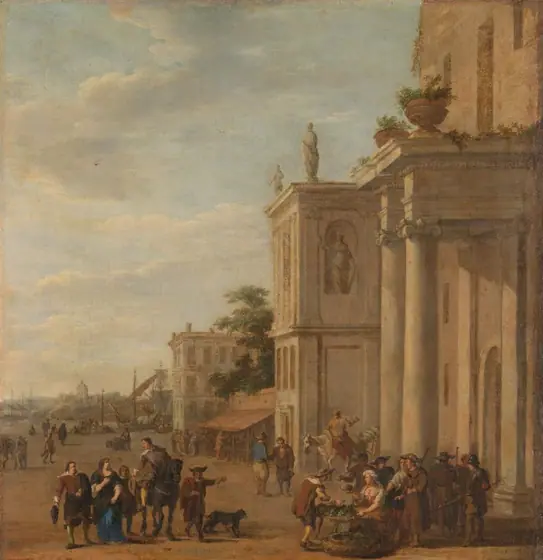 Italian marketplace, Jacob van der Ulft, 1650 - 1689, oil on canvas