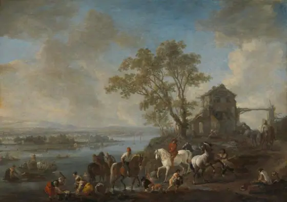 Horsepond on a River, Philips Wouwerman, c. 1662 - 1663, oil on panel
