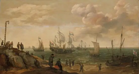 Ships off a Coast, Adam Willaerts, 1628, oil on panel