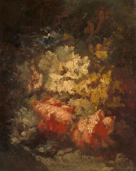 Still Life with White and Red Roses, Narcisse Virgilio Díaz de la Peña, 1860 - 1876, oil on panel