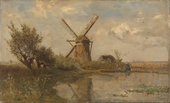 Windmill on a Pond, Paul Joseph Constantin Gabriël, c. 1860 - c. 1903, oil on canvas