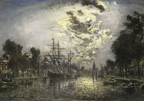 Rotterdam in the Moonlight, Johan Barthold Jongkind, 1881, oil on canvas