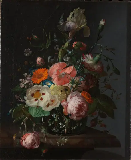 Still Life with Flowers on a Marble Tabletop, Rachel Ruysch, 1716, oil on canvas